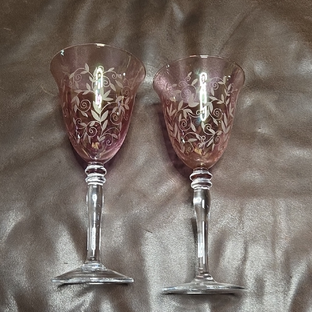 Rogaska Pink and Clear Wine Glasses